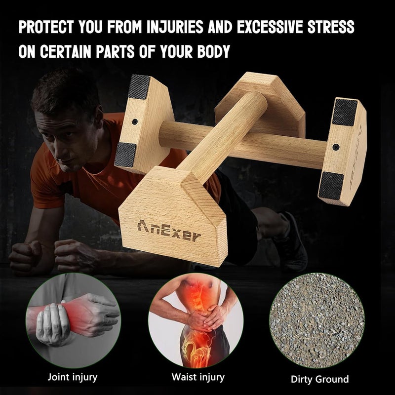 AnExer Push Up Stands, Handstand Parallettes Bars, Solid Wood Push Up Bars with Non-Slip Mat Push up Handles for Floor Exercise Home Workout Equipment for Men & Women Strength Training - Image 5